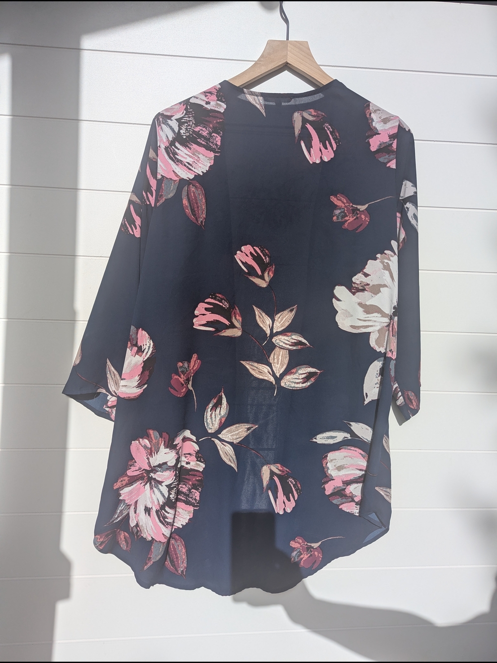 Maurices Floral Print Navy Cover Up with Pink Accents - Semi Sheet